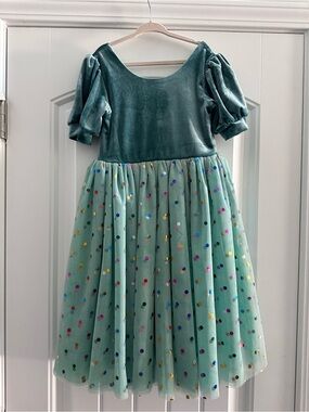 Ollie Jay EUC Girls' Mint Green Velvet & Confetti Tulle Party Dress SZ 8